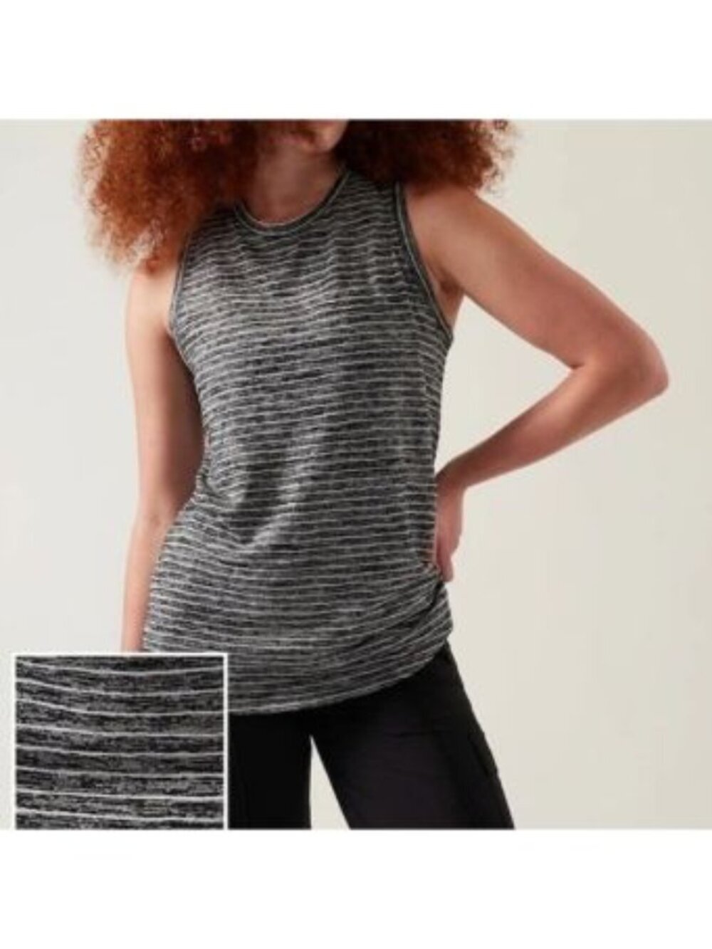 Athleta Breezy Tank in Black and White Striped Pattern